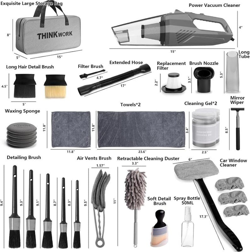【Springtok】Thinkwork Car Cleaning Kit, Car Vacuum Kit, Car Detailing Kit Interior Cleaner, Gray Car Interior Cleaning Kit Fora Men and Women Tool Brush