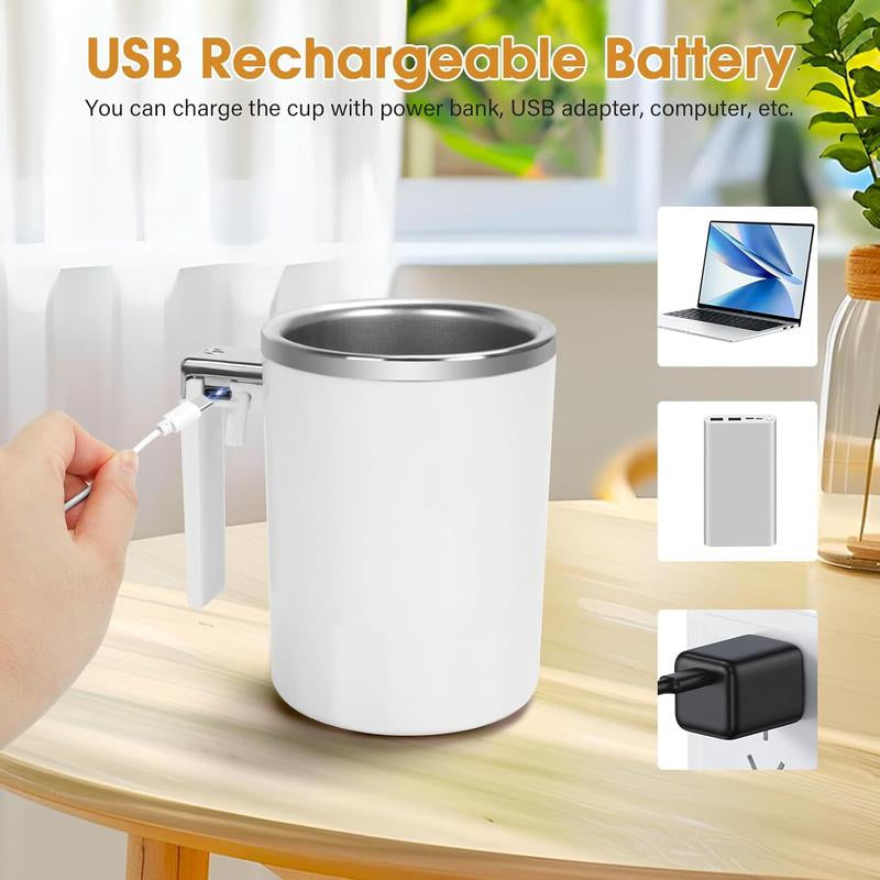 Yummy Sam Self Stirring Coffee Mug with LED Display Temperature, 13.5 Oz Rechargeable Milk Coffee Mixing Cup, Electric Automatic Cocoa Hot Chocolate Juice Mixer with Lid for Home Office (Milk White) Yummy Sam