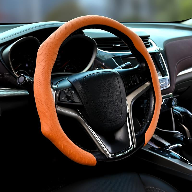Ultra-Thin Breathable Anti-Slip Nappa Leather Steering Wheel Cover – Universal Fit for 14.5-15 Inch Wheels, Comfortable Grip, Perforated Design, Non-Slip Steering Wheel Cover