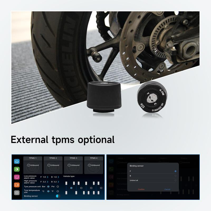 Alien Rider M12S Motorcycle Streaming Smart System,77G Millimeter-Wave Radar Blind Spot Warning,Wireless Connectivity Carplay/Android Auto,Rearview Streaming Lane Assist,1080P HD Dashcam,Tpms