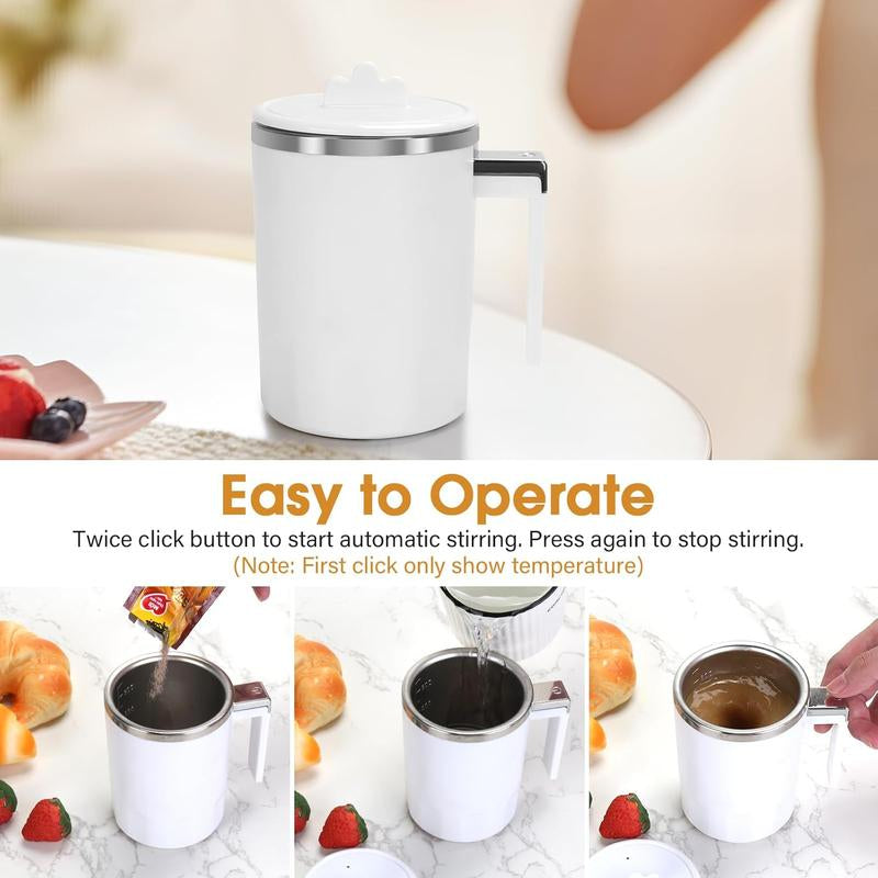 Yummy Sam Self Stirring Coffee Mug with LED Display Temperature, 13.5 Oz Rechargeable Milk Coffee Mixing Cup, Electric Automatic Cocoa Hot Chocolate Juice Mixer with Lid for Home Office (Milk White) Yummy Sam