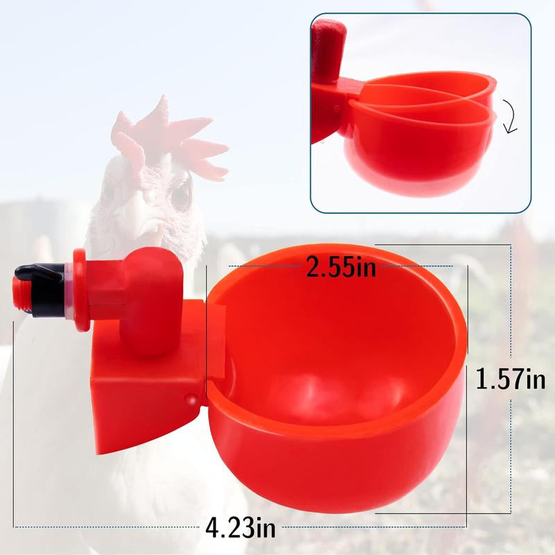 Pack 10 Chicken Waterer Cups,Chicken Feeder Cup for Chicken Duck Turkey ,3/8 Inch Thread Automatic Filling,Solution for Poultry Watering (10)