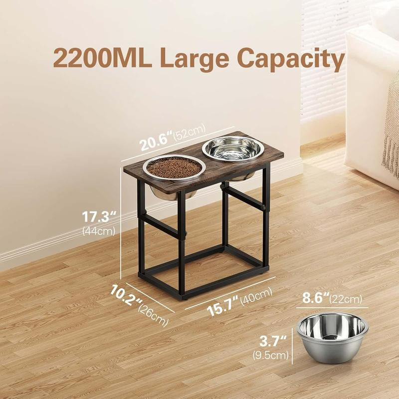 DENKEE Elevated Dog Bowls for Large Dogs, 2 Thick Stainless Steel Bowls, 2200Ml, 5 Adjustable Heights (8.2'' - 17.3''), X-Large Dog Bowls Elevated