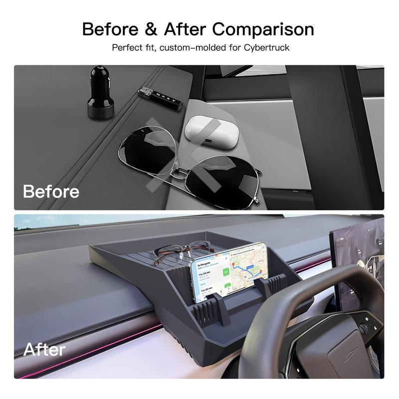 Tesla Topfit for Storage Accessories - Instrument Panel Tray Organizer with Phone Holder, Sunglasses Mount for Dashboard Automotive Organization