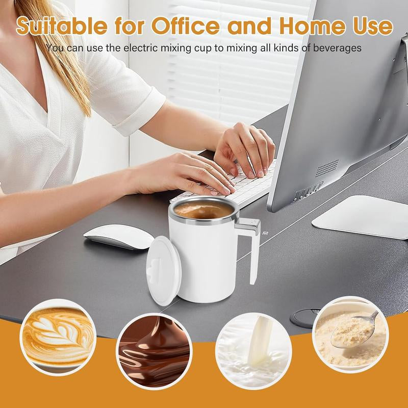 Yummy Sam Self Stirring Coffee Mug with LED Display Temperature, 13.5 Oz Rechargeable Milk Coffee Mixing Cup, Electric Automatic Cocoa Hot Chocolate Juice Mixer with Lid for Home Office (Milk White) Yummy Sam
