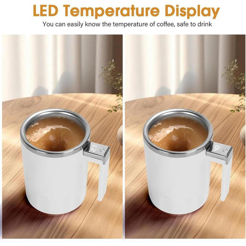 Yummy Sam Self Stirring Coffee Mug with LED Display Temperature, 13.5 Oz Rechargeable Milk Coffee Mixing Cup, Electric Automatic Cocoa Hot Chocolate Juice Mixer with Lid for Home Office (Milk White) Yummy Sam