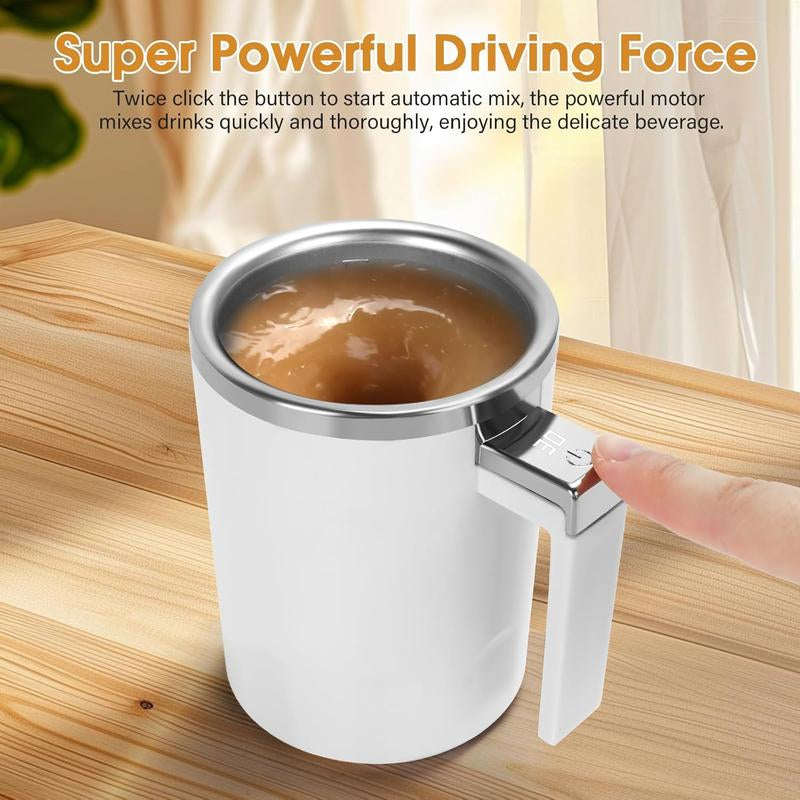 Yummy Sam Self Stirring Coffee Mug with LED Display Temperature, 13.5 Oz Rechargeable Milk Coffee Mixing Cup, Electric Automatic Cocoa Hot Chocolate Juice Mixer with Lid for Home Office (Milk White) Yummy Sam