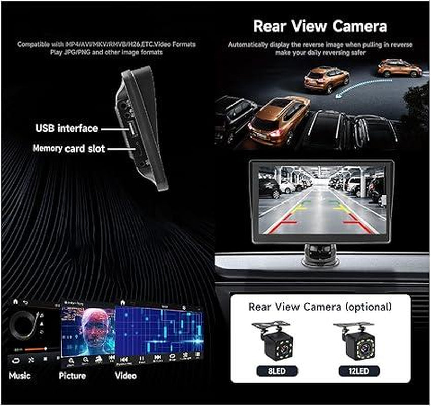 Portable Carplay Screen for Cars,Wireless Apple Carplay and Android Auto Player, 7 Inch Touch Screen Bluetooth Hands-Free/Mirror Link/Map Navigation/Voice Control/Tf Card/Aux for Cars, Trucks, Suvs