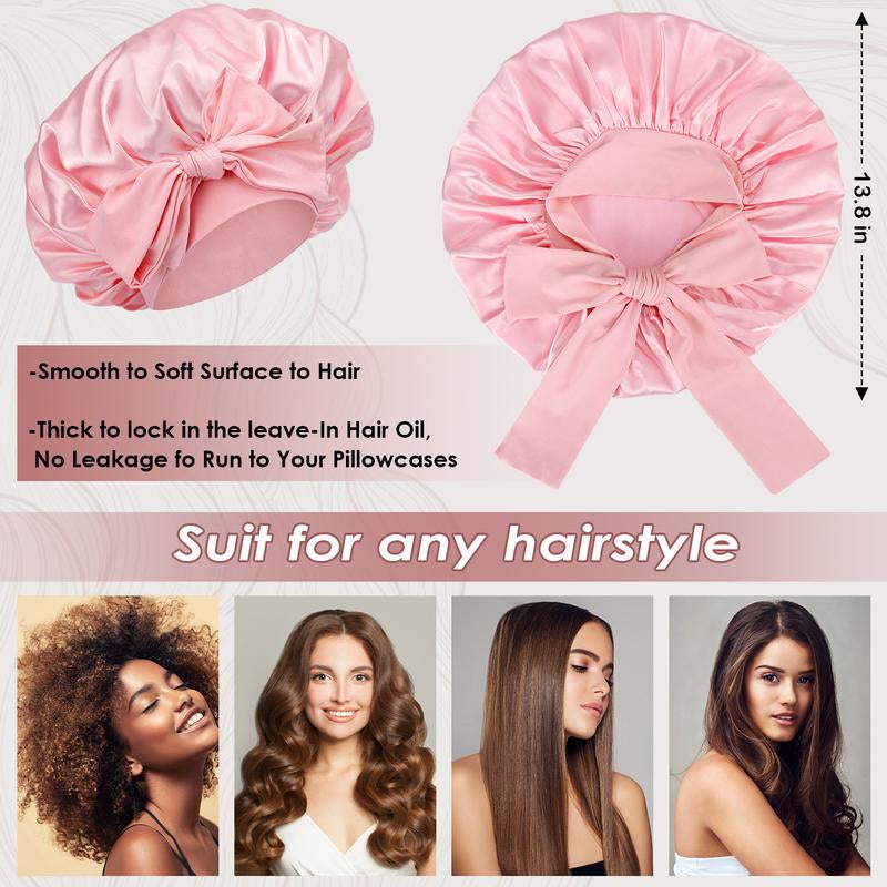 8 Sets Heatless Curls Kit with Double Layer Satin Bonnet – Hair Care Set for Sleeping, Silky Night Cap with Elastic Tie Band for Curly Hair, Includes 2 Combs