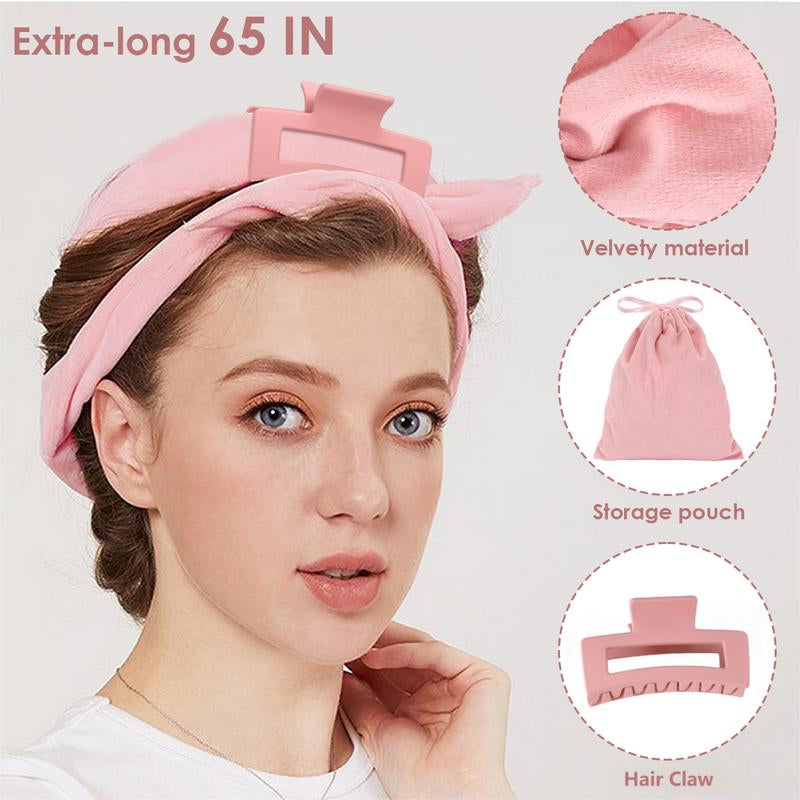 8 Sets Heatless Curls Kit with Double Layer Satin Bonnet – Hair Care Set for Sleeping, Silky Night Cap with Elastic Tie Band for Curly Hair, Includes 2 Combs