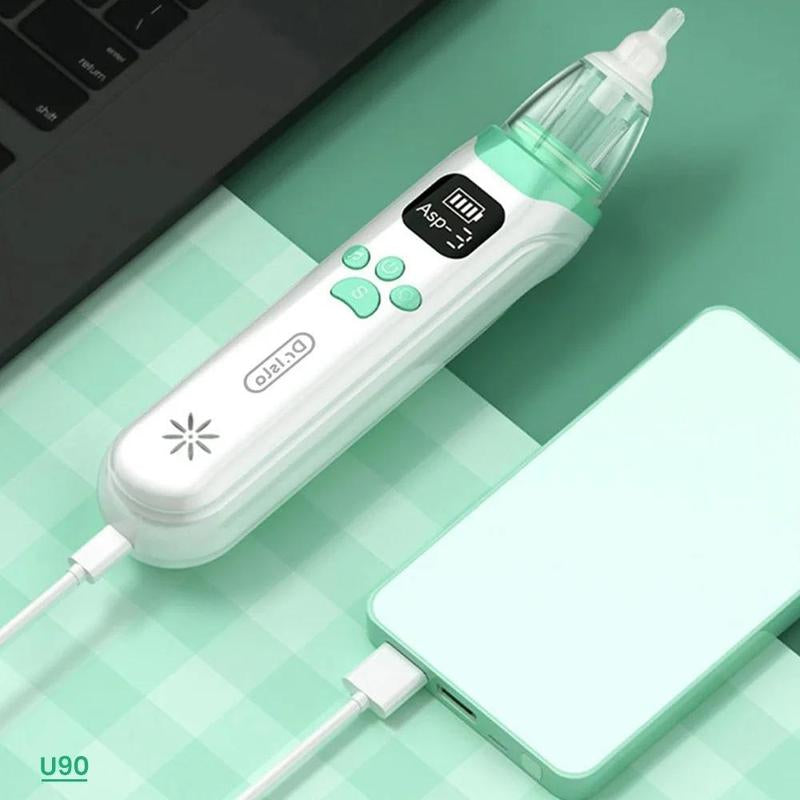 Electric Baby Nasal Aspirator, Rechargeable Nose Suction Tool with 3 Silicone Tips, Baby Nose Sucker with Pause & Music & Light Soothing Function