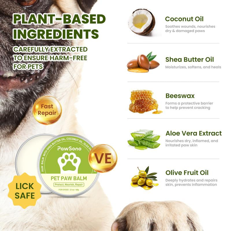 Dog Paw Balm for Dogs & Cats - Natural Ingredients, Moisturizer & Soother for Dry Cracked Paws & Noses, 2Oz, Lick-Safe Formula