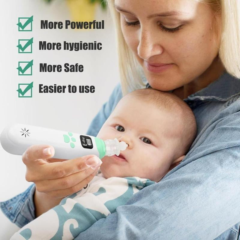 Electric Baby Nasal Aspirator, Rechargeable Nose Suction Tool with 3 Silicone Tips, Baby Nose Sucker with Pause & Music & Light Soothing Function