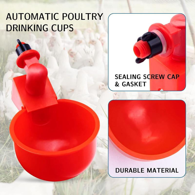 Pack 10 Chicken Waterer Cups,Chicken Feeder Cup for Chicken Duck Turkey ,3/8 Inch Thread Automatic Filling,Solution for Poultry Watering (10)