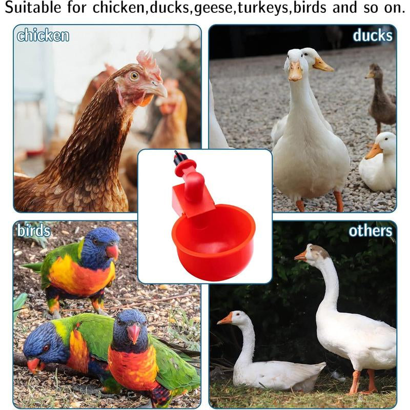 Pack 10 Chicken Waterer Cups,Chicken Feeder Cup for Chicken Duck Turkey ,3/8 Inch Thread Automatic Filling,Solution for Poultry Watering (10)