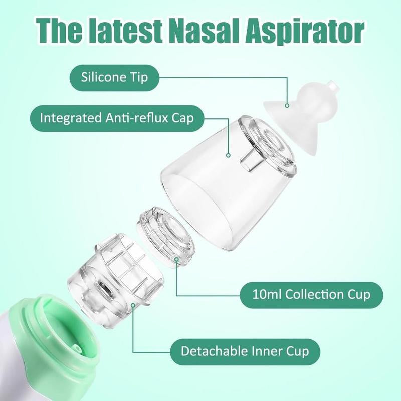Electric Baby Nasal Aspirator, Rechargeable Nose Suction Tool with 3 Silicone Tips, Baby Nose Sucker with Pause & Music & Light Soothing Function