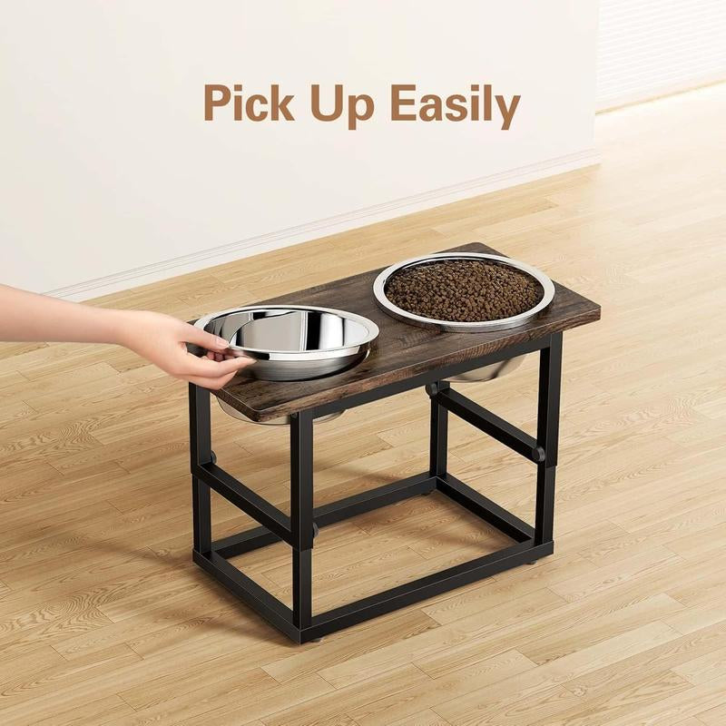 DENKEE Elevated Dog Bowls for Large Dogs, 2 Thick Stainless Steel Bowls, 2200Ml, 5 Adjustable Heights (8.2'' - 17.3''), X-Large Dog Bowls Elevated