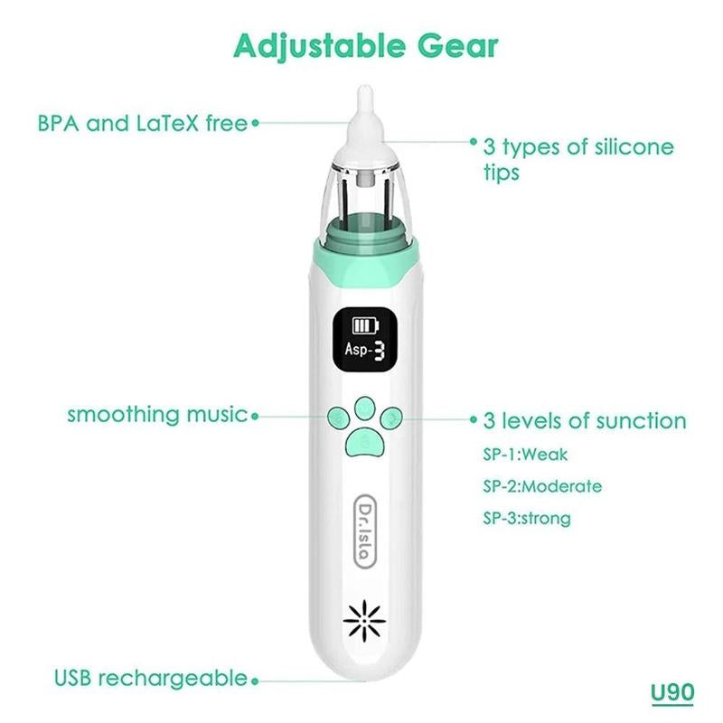 Electric Baby Nasal Aspirator, Rechargeable Nose Suction Tool with 3 Silicone Tips, Baby Nose Sucker with Pause & Music & Light Soothing Function