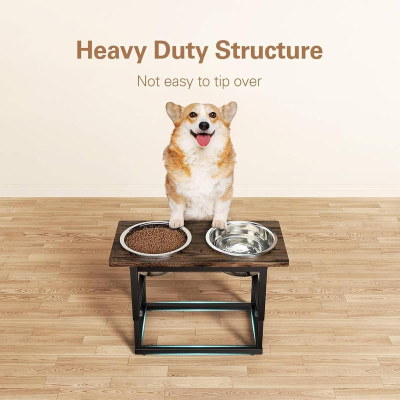 DENKEE Elevated Dog Bowls for Large Dogs, 2 Thick Stainless Steel Bowls, 2200Ml, 5 Adjustable Heights (8.2'' - 17.3''), X-Large Dog Bowls Elevated