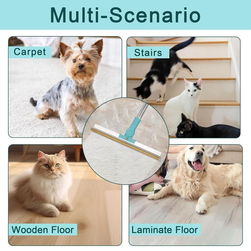 Pet Hair Remover, Adjustable Long Handle Pet Hair Removal Scraper Brush for Dog and Cat, Reusable Fur Broom for Car Furniture Mat Stairs
