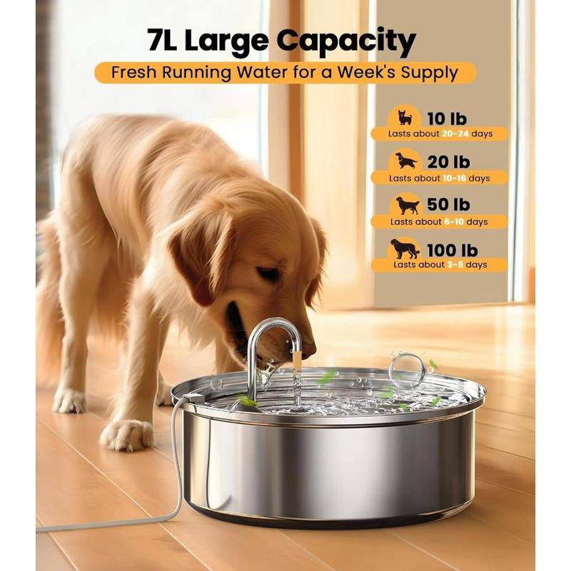 Dog Water Bowl Dispenser,7L Quiet Automatic Dog Water Dispenser Stainless Steel,100% Bpa-Free for Cats and Small and Medium Large-Sized Dogs