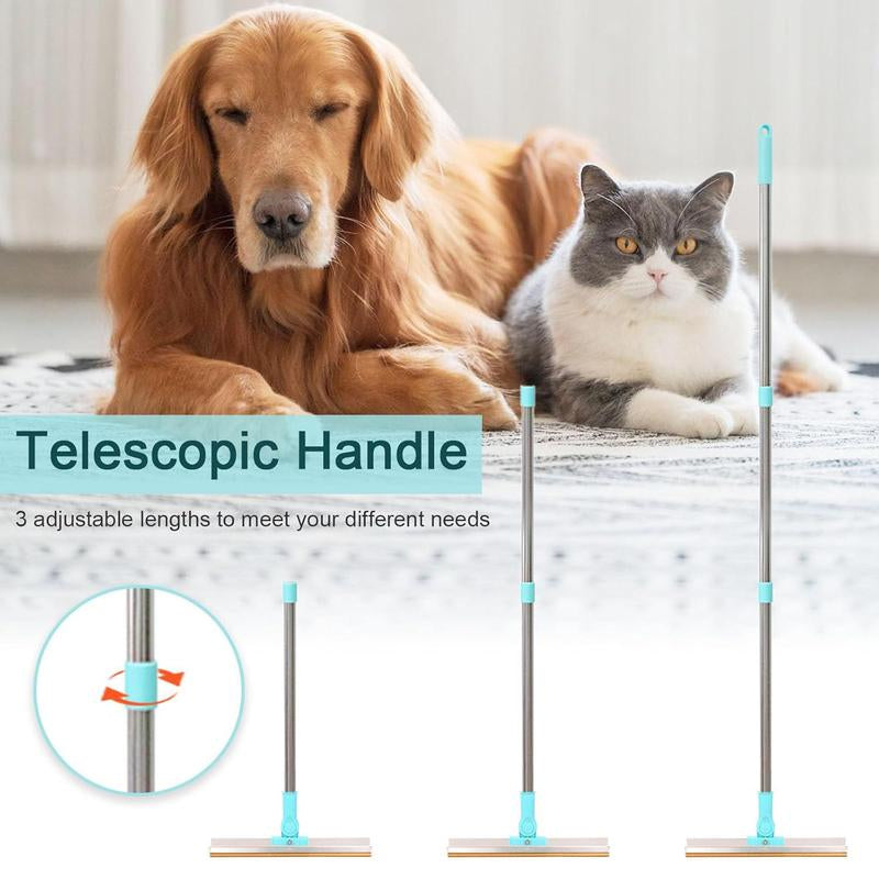 Pet Hair Remover, Adjustable Long Handle Pet Hair Removal Scraper Brush for Dog and Cat, Reusable Fur Broom for Car Furniture Mat Stairs