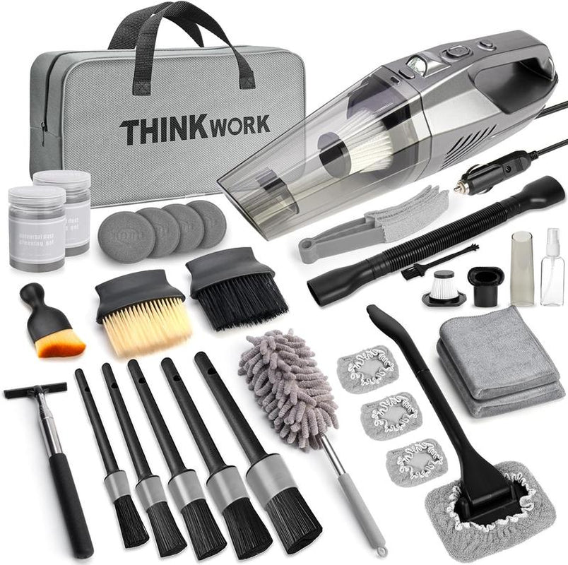 【Springtok】Thinkwork Car Cleaning Kit, Car Vacuum Kit, Car Detailing Kit Interior Cleaner, Gray Car Interior Cleaning Kit Fora Men and Women Tool Brush