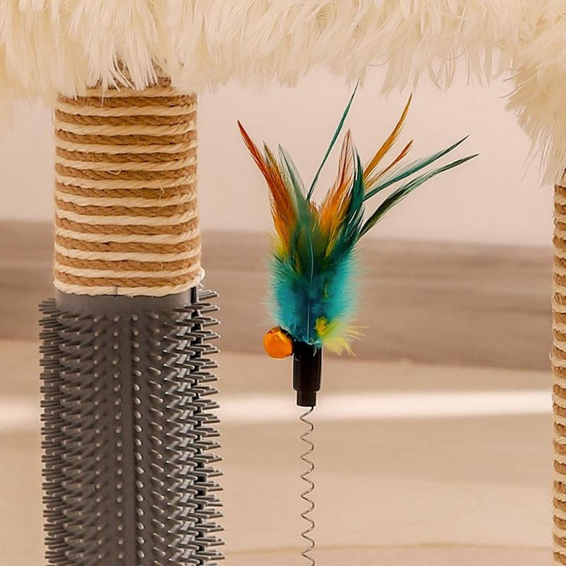 Cat Scratching Post with Feather Teaser Stick, 1 Set Multi-Functional Cat Scratcher, Cat Climbing Frame, Cat Furniture, Pet Supplies for Indoor Cats, Pet Products