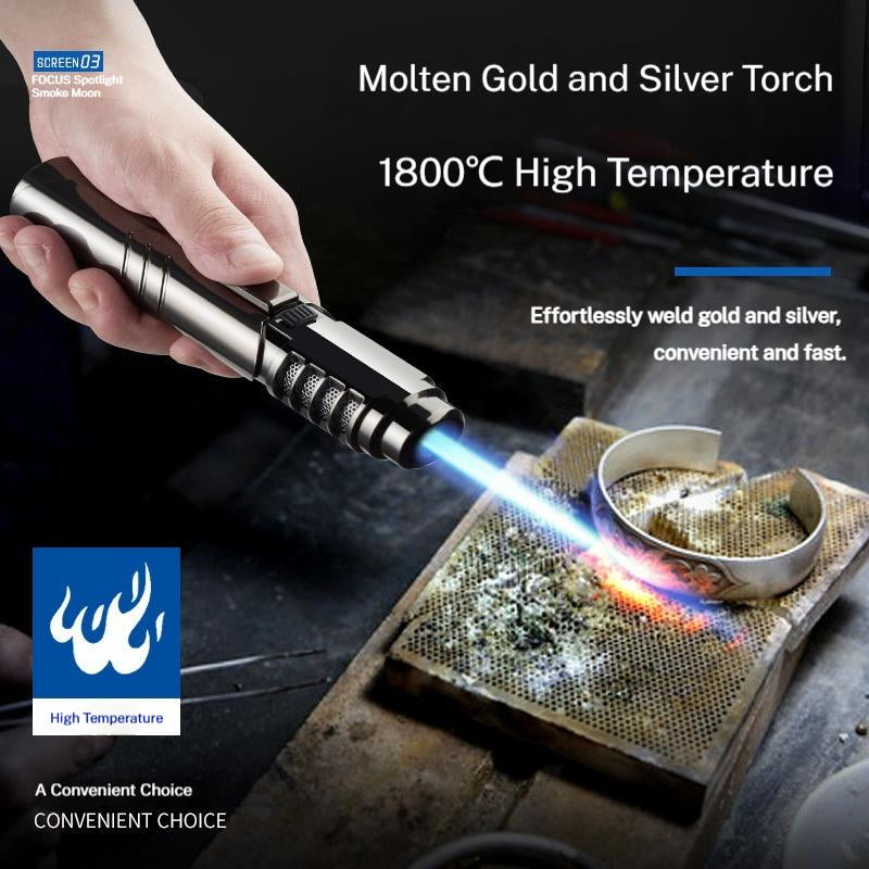 (Without Butane Gas)1800° High Temperature Spray Gun Butane Gas Lighter Metal Outdoor Windproof Blue Powerful Flame Blowtorch Jet Lighter Welding Tool Gift Box Packaging