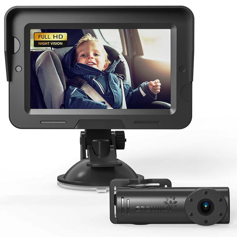 Baby Car Camera Grownsy HD Display with Night Vision Feature, 4.3 Inch Monitor for Baby Car Seat Mirror, Rear Facing for Baby'S Observation