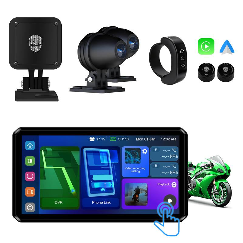Alien Rider M12S Motorcycle Streaming Smart System,77G Millimeter-Wave Radar Blind Spot Warning,Wireless Connectivity Carplay/Android Auto,Rearview Streaming Lane Assist,1080P HD Dashcam,Tpms