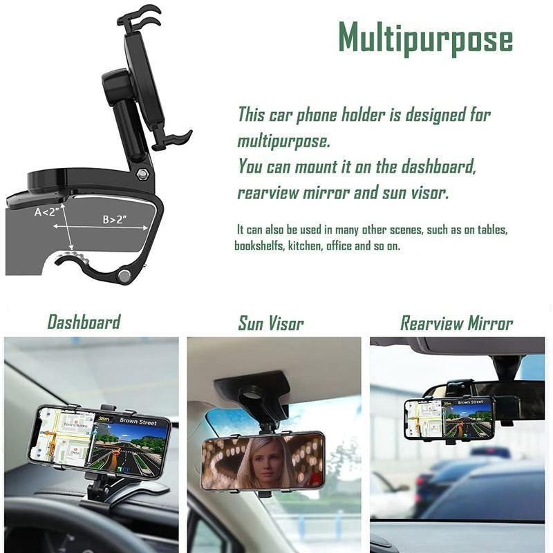 360° Rotatable Retractable Phone Holder Car Mount Stand Rear View Mirror Mount Bracket for Smartphone Cell Phones