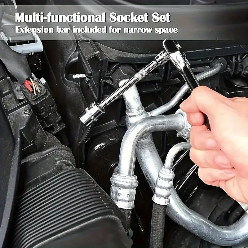 46Pcs Sleeve Set - 1/4-Inch Drive Sleeve Ratchet Wrench Set Machine Tool Kit for Automotive Repair and Home, Metric Sleeve Set with Storage Box
