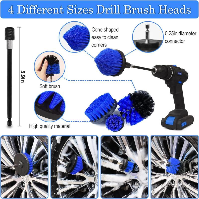 Car Detailing Kit Car Detailing Brush Set, Auto Detailing Drill Brush Set, Car Detailing Brushes, Car Wash Kit, Car Accessories, Car Cleaning Tools Kit for Interior, Exterior, Wheels