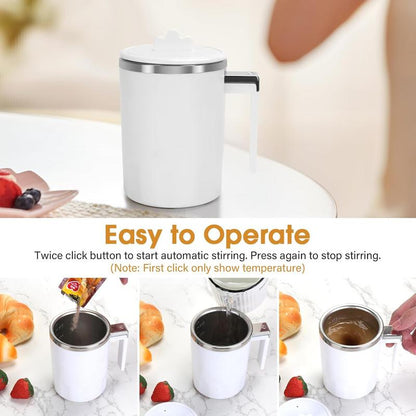 Yummy Sam Self Stirring Coffee Mug with LED Display Temperature, 13.5 Oz Rechargeable Milk Coffee Mixing Cup, Electric Automatic Cocoa Hot Chocolate Juice Mixer with Lid for Home Office (Milk White) Yummy Sam