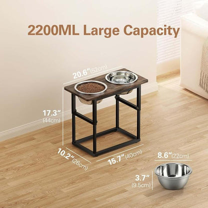 DENKEE Elevated Dog Bowls for Large Dogs, 2 Thick Stainless Steel Bowls, 2200Ml, 5 Adjustable Heights (8.2'' - 17.3''), X-Large Dog Bowls Elevated