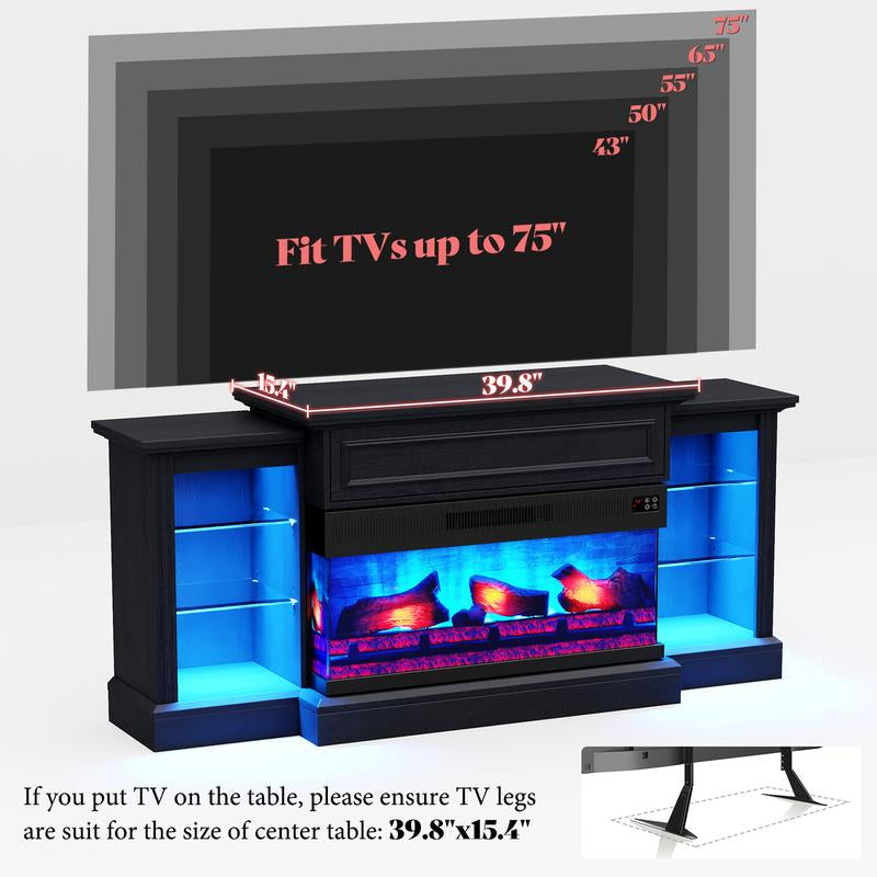 AMERLIFE 70"/60" Electric Fireplace with Mantel, Farmhouse 3-Sided Fireplace TV Stand for Tvs up to 75/65 Inch, Entertainment Center with LED Light