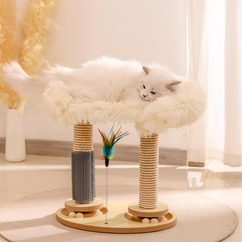 Cat Scratching Post with Feather Teaser Stick, 1 Set Multi-Functional Cat Scratcher, Cat Climbing Frame, Cat Furniture, Pet Supplies for Indoor Cats, Pet Products