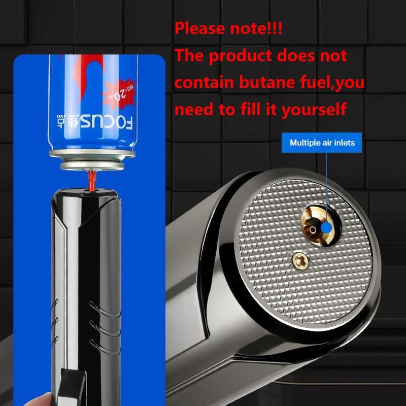 (Without Butane Gas)1800° High Temperature Spray Gun Butane Gas Lighter Metal Outdoor Windproof Blue Powerful Flame Blowtorch Jet Lighter Welding Tool Gift Box Packaging