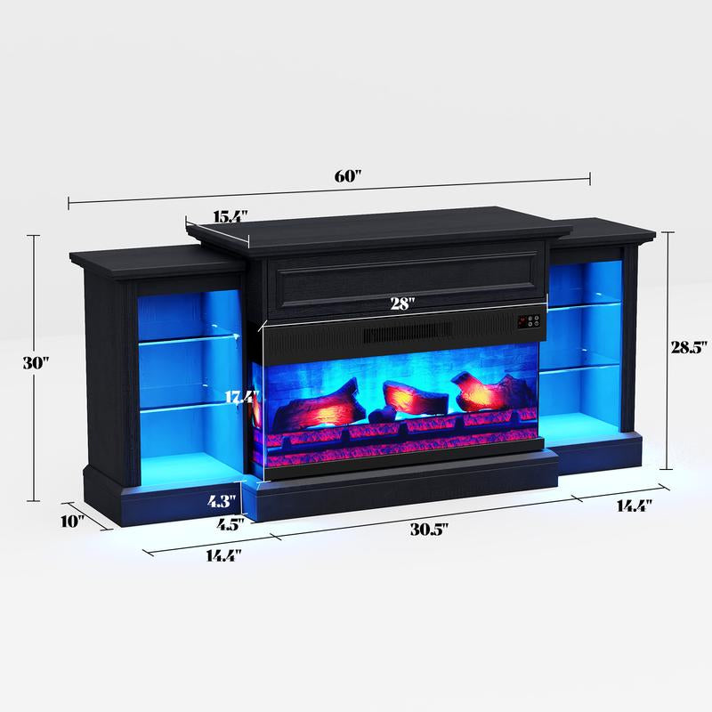 AMERLIFE 70"/60" Electric Fireplace with Mantel, Farmhouse 3-Sided Fireplace TV Stand for Tvs up to 75/65 Inch, Entertainment Center with LED Light