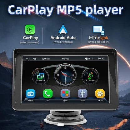 Portable Carplay Screen for Cars,Wireless Apple Carplay and Android Auto Player, 7 Inch Touch Screen Bluetooth Hands-Free/Mirror Link/Map Navigation/Voice Control/Tf Card/Aux for Cars, Trucks, Suvs