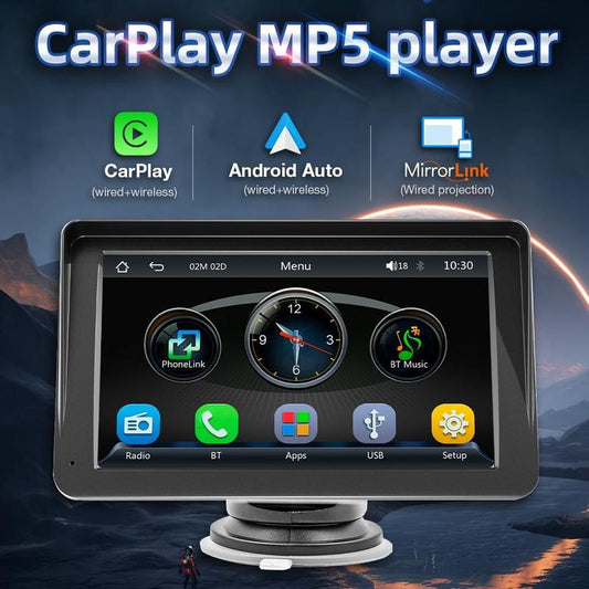 Portable Carplay Screen for Cars,Wireless Apple Carplay and Android Auto Player, 7 Inch Touch Screen Bluetooth Hands-Free/Mirror Link/Map Navigation/Voice Control/Tf Card/Aux for Cars, Trucks, Suvs