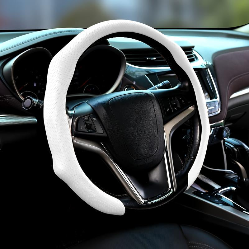 Ultra-Thin Breathable Anti-Slip Nappa Leather Steering Wheel Cover – Universal Fit for 14.5-15 Inch Wheels, Comfortable Grip, Perforated Design, Non-Slip Steering Wheel Cover