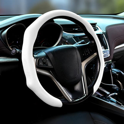 Ultra-Thin Breathable Anti-Slip Nappa Leather Steering Wheel Cover – Universal Fit for 14.5-15 Inch Wheels, Comfortable Grip, Perforated Design, Non-Slip Steering Wheel Cover