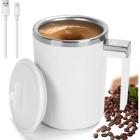 Yummy Sam Self Stirring Coffee Mug with LED Display Temperature, 13.5 Oz Rechargeable Milk Coffee Mixing Cup, Electric Automatic Cocoa Hot Chocolate Juice Mixer with Lid for Home Office (Milk White) Yummy Sam