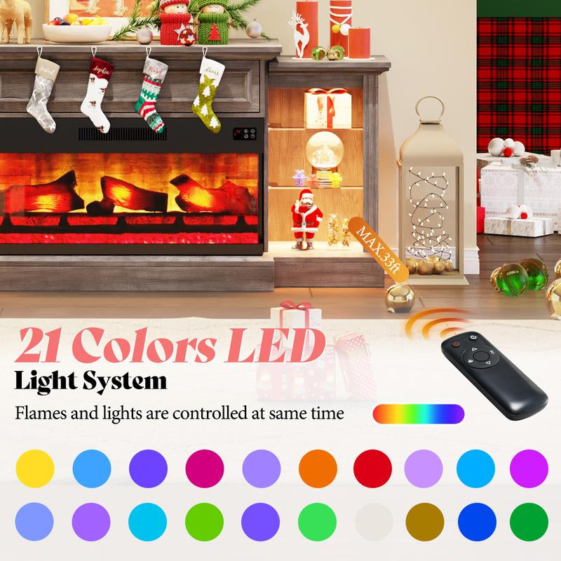 AMERLIFE 70"/60" Electric Fireplace with Mantel, Farmhouse 3-Sided Fireplace TV Stand for Tvs up to 75/65 Inch, Entertainment Center with LED Light