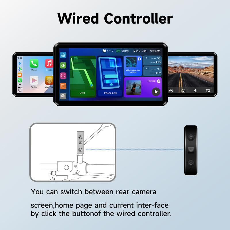 Alien Rider M12S Motorcycle Streaming Smart System,77G Millimeter-Wave Radar Blind Spot Warning,Wireless Connectivity Carplay/Android Auto,Rearview Streaming Lane Assist,1080P HD Dashcam,Tpms