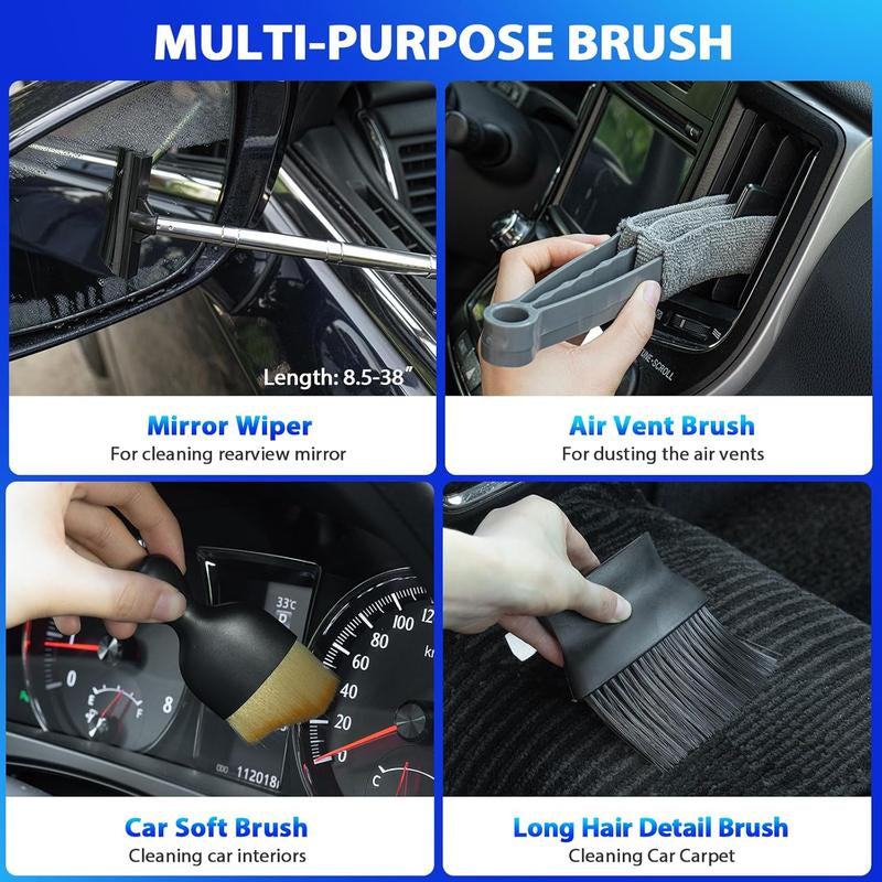 【Springtok】Thinkwork Car Cleaning Kit, Car Vacuum Kit, Car Detailing Kit Interior Cleaner, Gray Car Interior Cleaning Kit Fora Men and Women Tool Brush