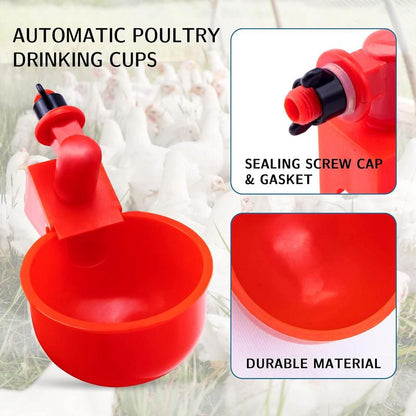 Pack 10 Chicken Waterer Cups,Chicken Feeder Cup for Chicken Duck Turkey ,3/8 Inch Thread Automatic Filling,Solution for Poultry Watering (10)