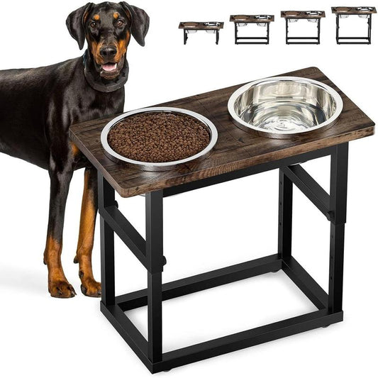 DENKEE Elevated Dog Bowls for Large Dogs, 2 Thick Stainless Steel Bowls, 2200Ml, 5 Adjustable Heights (8.2'' - 17.3''), X-Large Dog Bowls Elevated